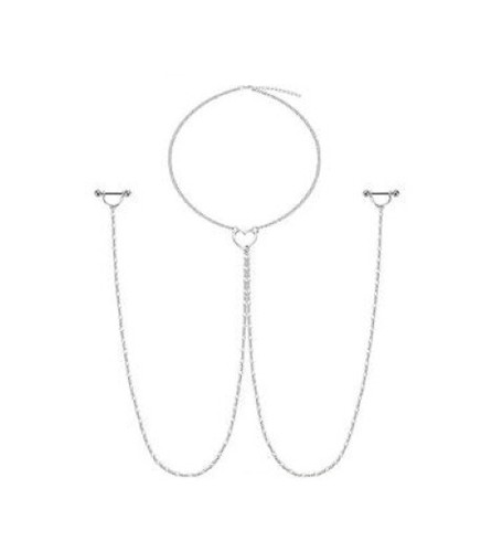 Nipple Piercing with Shiny Heart Pendant Necklace For Women Chains Choker - Picture 3 of 3