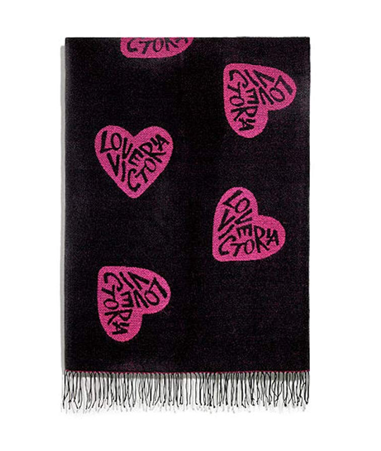 NWT VICTORIA'S SECRET LOVE VICTORIA BLACK PINK HEART THROW BLANKET