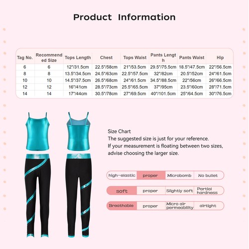Kids Girls Suit Figure Outfit Shiny Sets Metallic Dancewear Training Costume - Picture 29 of 49