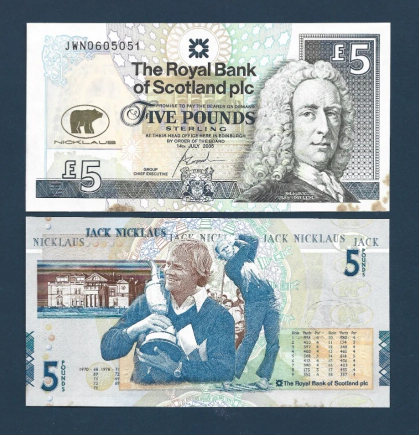 Scotland £5 POUND P-365 2005 Jack NICKLAUS Golf Commemorative UNC Tone BEAR NOTE - Image 3 of 4