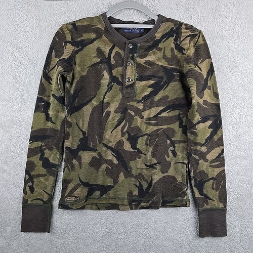 POLO Ralph Lauren Shirt Boy Medium Camo Henley Waffle Knit Thermal Long Sleeve - 第 2/8 張圖片