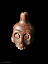 Death Whistle, Loud, Red, Half Skull, Real, Aztec, Original, Hand Crafted.