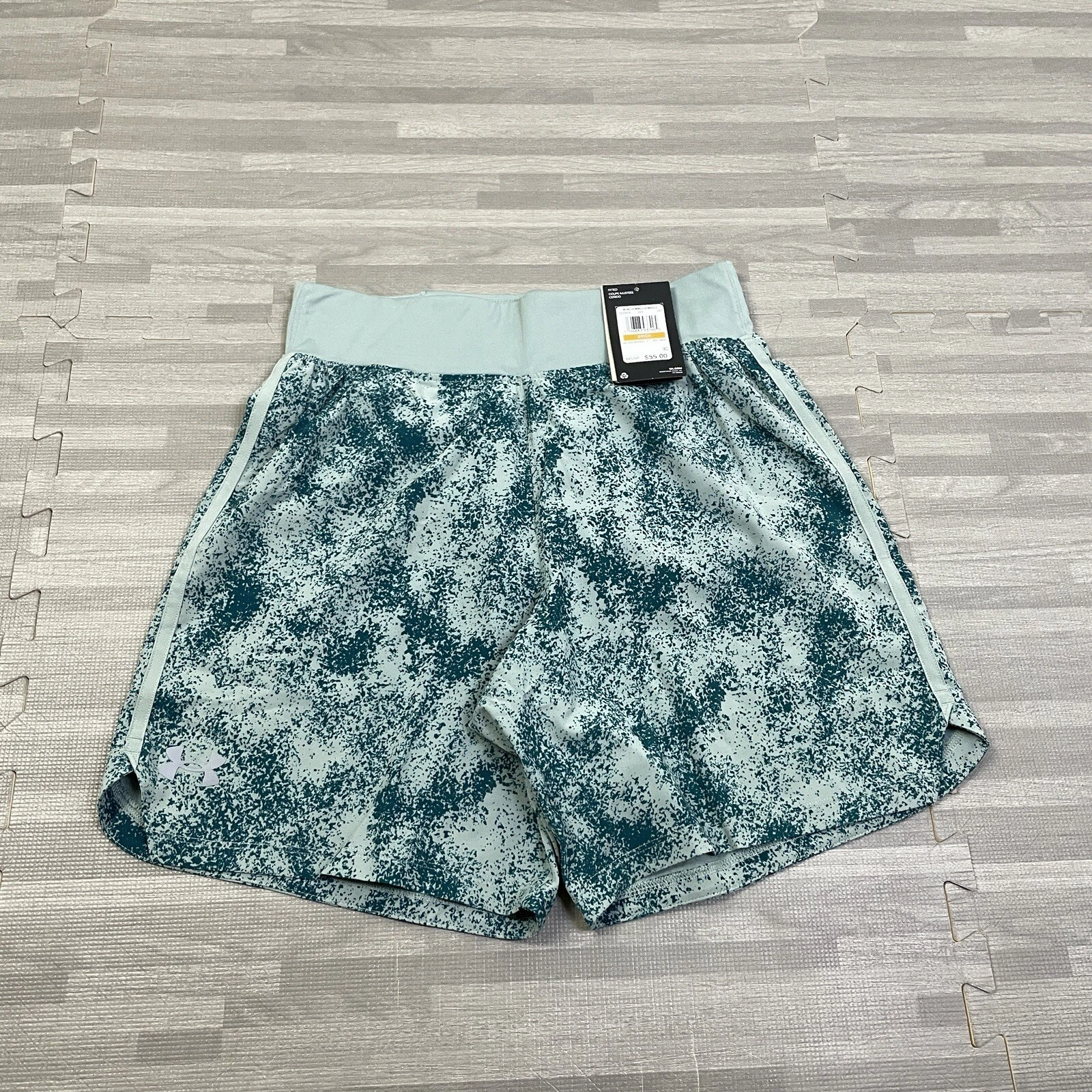 Under Armour SpeedPocket Lined Running Shorts Mens S 7” 1379694 Green Print $55