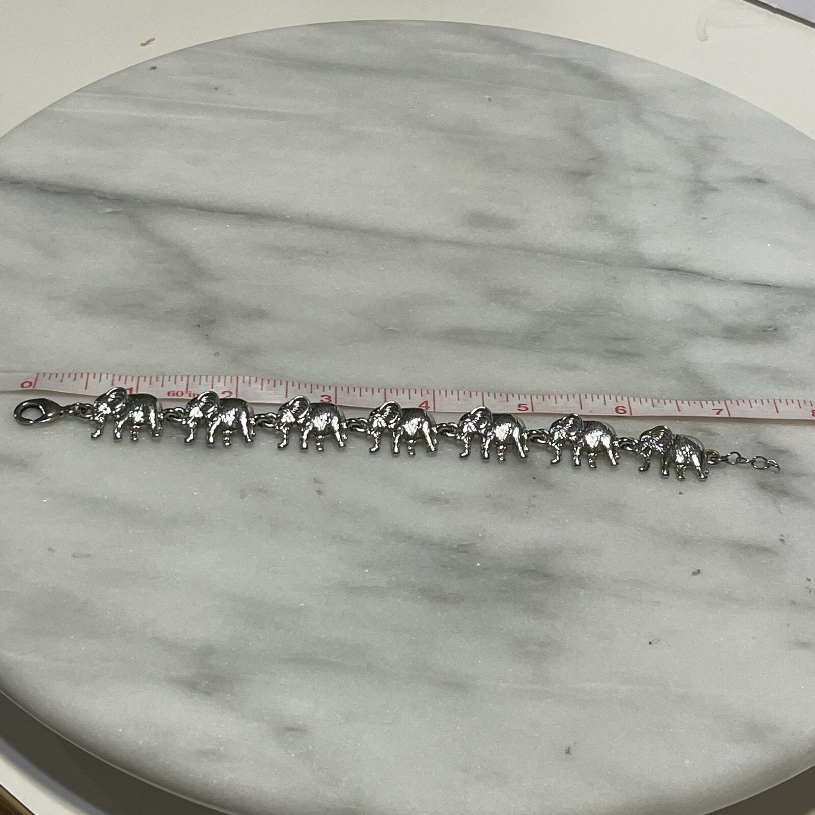 silver tone Interlocking elephant linked chain br… - image 5