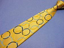 New XMI PLATINUM Tie 100% Silk. Made in USA. Golden Yellow color. Unusual Design