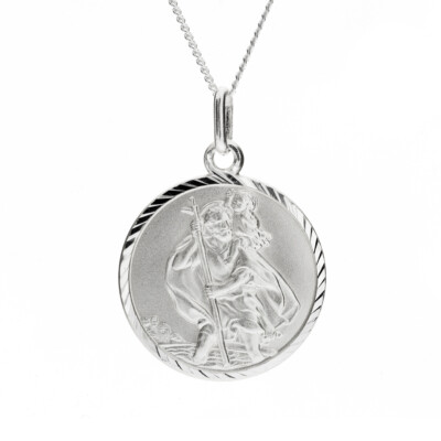 STERLINGSILBER ST CHRISTOPHER ANHÄNGER 16'' 18'' 20'' PANZERKETTE GRAVUROPTION