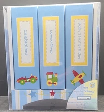 NOB Bright Future For Baby Gift Set Of 3 Baby Photo Albums In Wood Holder 4"x6"