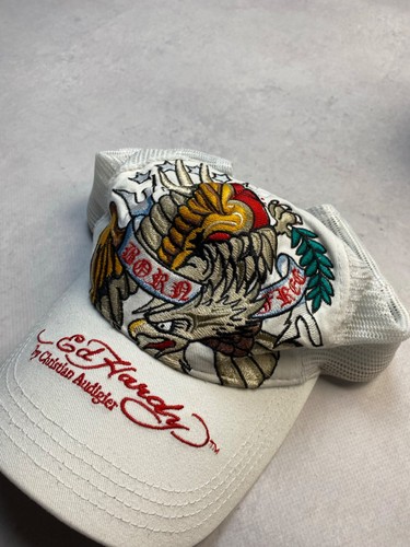 Mens Vintage Ed Hardy Christian Audigier Snapback Cap Hat White One Size - Picture 8 of 17