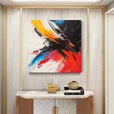 Red Abstract Oil Painting Thick Textured Hand Painted On Canvas Wall Art 24in