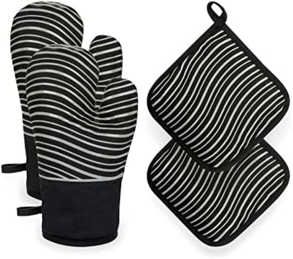 Allinside Guanti da Forno e 2 Portapentole, Guanti da Forno Resistenti al Calore