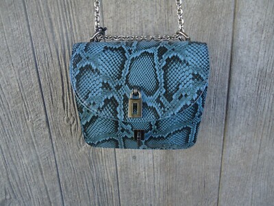 Rebecca Minkoff  Snake Python Blue Leather Love Too Shoulder Chain Strap  $348