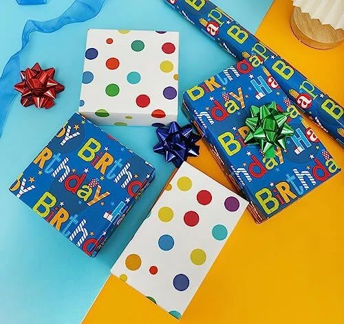  Reversible Happy Birthday Wrapping Paper Roll for Kids Boys Girls Birthday  - Image 2 of 4