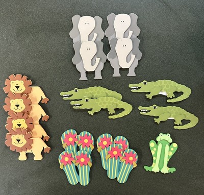 Provo Craft ELEPHANT ALLIGATOR, FROG, SANDLES 17 PAINTED New Wood  Craft Pieces