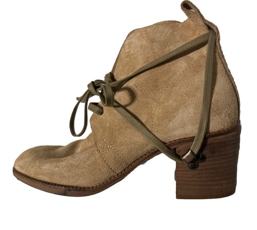 Accént Accent Brand Camel Suede Leather Block Heel Lace Up Boots Bootie Italy 39 - Picture 1 of 13