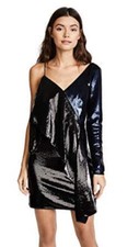 DIANE Von FURSTENBERG DVF Colorblock Sequin V-Neck Cold One Shoulder Dress 10 US