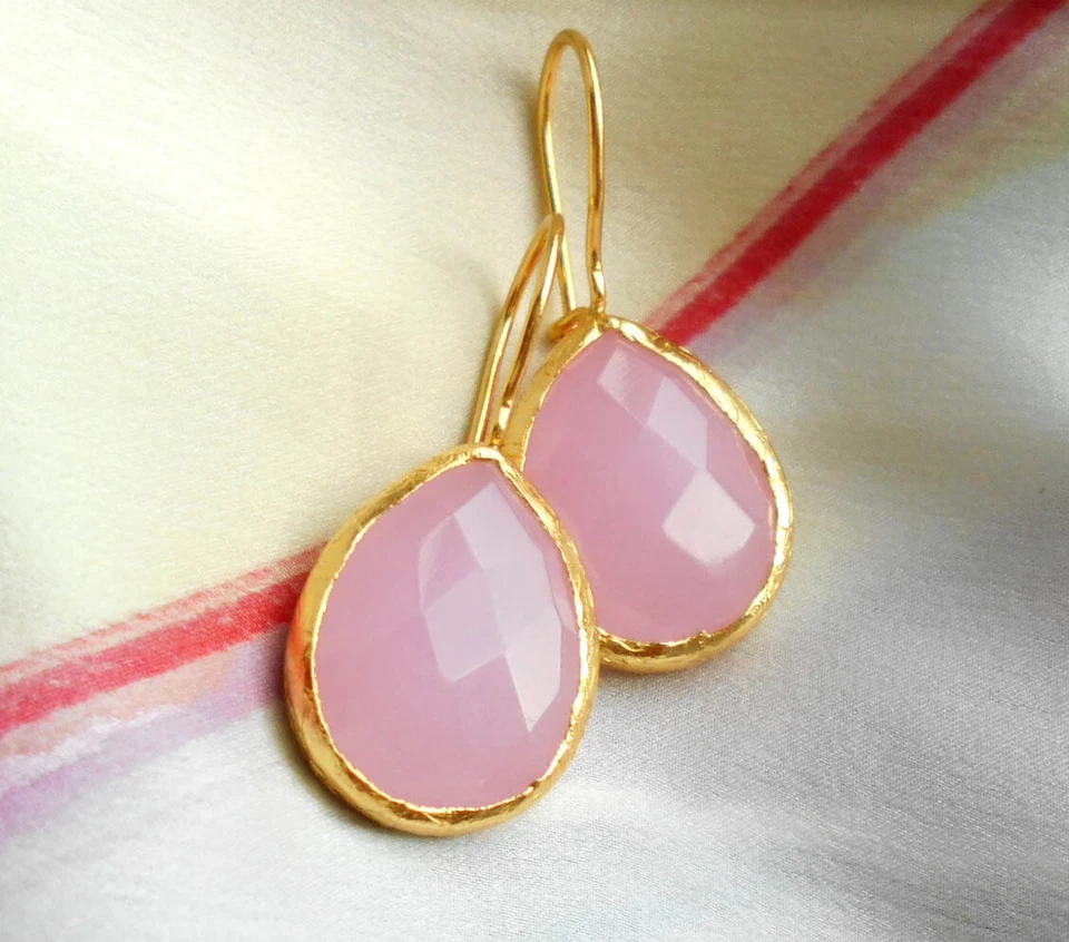 Ohrhänger Rosenquarz  Messing vergoldet glänzend  IFE28 ro