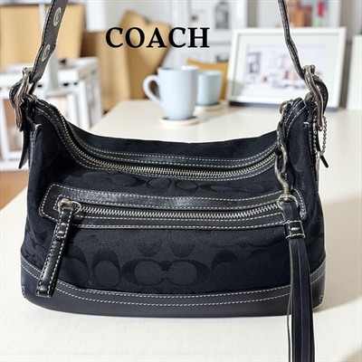 バッグ Coach 9363 Shoulder bag Signature black COACH Signature CC Canvas Leather East West Bag 9363 Shoulder Bag
