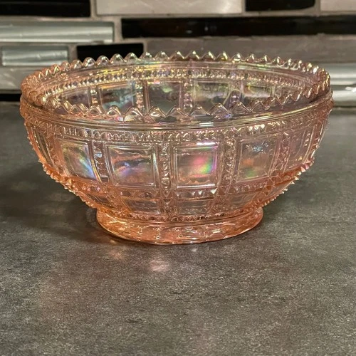 VTG Lenox Imperial Glass Pink Iridescent Carnival Beaded Bowl Sawtooth Rim 5.25"