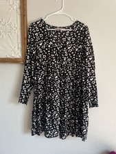 Asos Womens Black White Cheetah Print Long Sleeve V-Neck Mini Dress Size 4