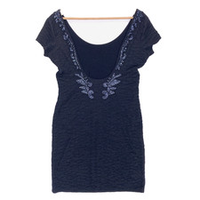 Free People Beaded Open Back Shimmer Bodycon Mini Little Black Dress Womens M