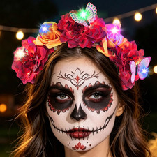 Mexican Rose Flower Crown Headband Light up Day of the Dead Floral Crown Hallowe