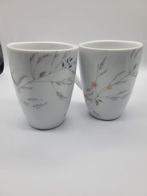 Corelle Coordinates Simple Lines Floral Porcelain Tapered Coffee Mugs Set Of 2
