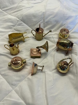 Vintage Miniature Brass Metal Dollhouse Accessories - Lot Of 9