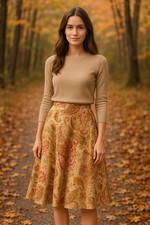 Lauren Ralph Lauren Womens Beige Paisley Linen Skirt Sz 6 Boho Cottagecore Fall