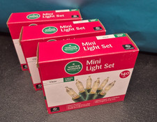 Christmas Mini Lights Set CLEAR 140 BULBS GREEN WIRE LOT OF 3 NEW BOXES