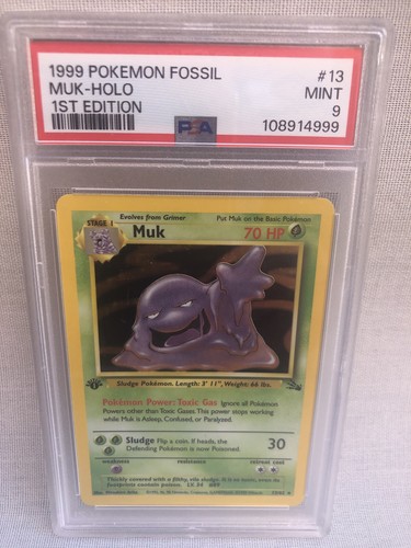 Pokemon 1999 WOTC PSA 9 1. Edition Fossil Muk Holo Rare 13/62 MINT
