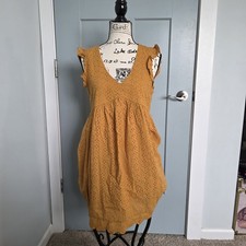 Knox Rose Mustard Yellow Eyelet Mini Dress XS Boho Cottagecore Flutter Sleeve
