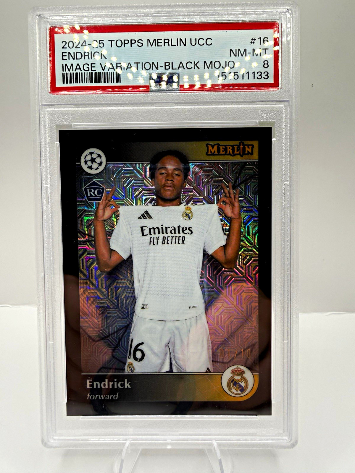Topps Merlin UCC 2024-25 Endrick Black Mojo Image Variation /10 #16 RC PSA 8