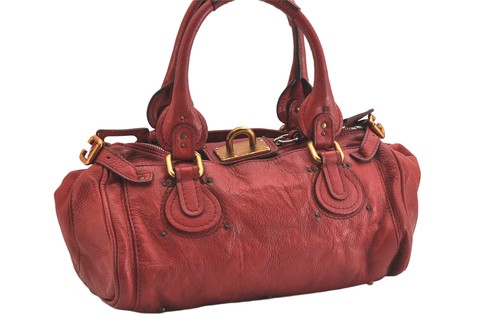 Auténtico Bolso de Mano Chloe Paddington Vintage Cuero Rojo 1299N