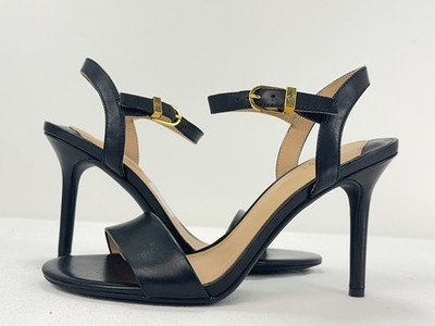 Lauren Ralph Lauren Gwen brünierte Sandalen, Damen-Absätze UK-Größe 5, schwarz, neu