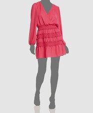 Aqua Women's Pink Smocked Crossover V-Neck Long Sleeve A-Line Dress Size L