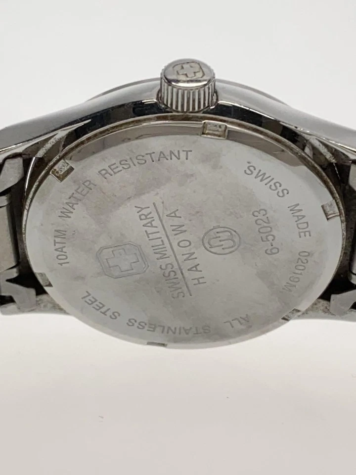 RELOJ MILITAR SUIZO 6-5023 esfera rosa plata analógico reloj de cuarzo excelente JAPÓN Foto 3 de 4