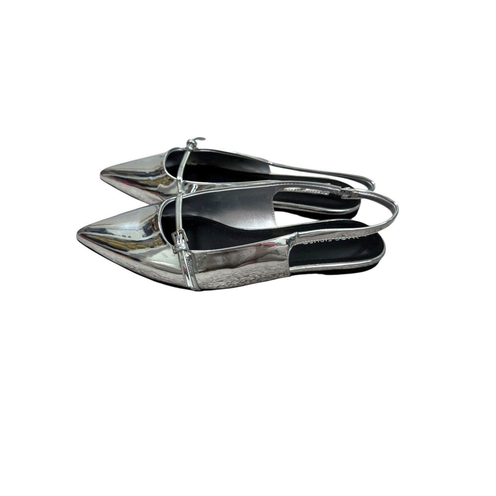 Marc Fisher Size 7.5 Metallic Silver Pointed Toe Mary Jane Slingback Ballet Flat