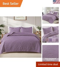 Elegant Queen Size Quilt Set - Dusty Lavender Damask Pattern  2 Shams