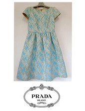 USED PRADA FLOWER DRESS ONE PIECE BLUE GOLD RARE SIZE 42 GOOD