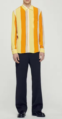 Sandro Paris Herren Hemd Blockstreifen Gelb Orange Langarm Gr L Sommer