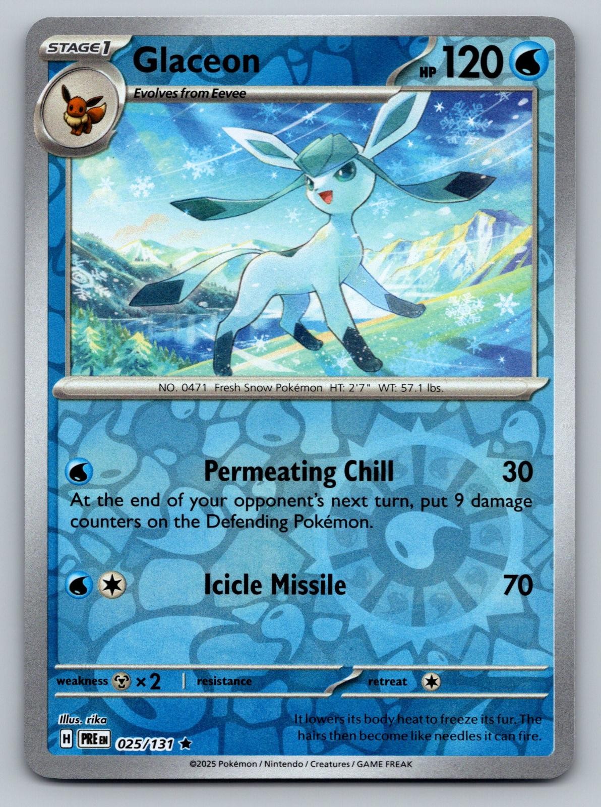 Glaceon 025/131 Holo Rare Prismatic Evolutions Pokemon Reverse Holo Near Mint