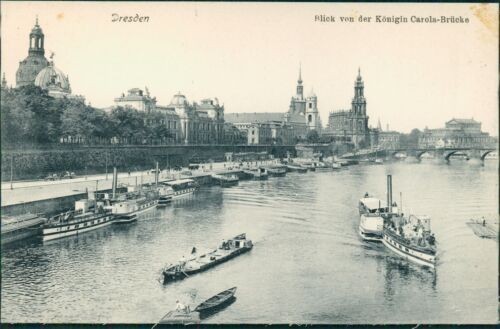 Postcard Dresden around 1910 View of Queen Carola Bridge Ships (No.9684)