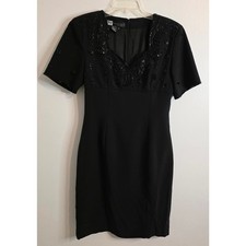 Vintage Morgan Taylor Evening Dress Black Beaded Size 8 Fully Lined Sheath LBD