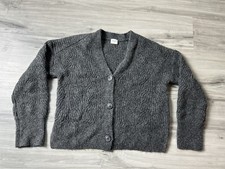 Abercrombie Fitch Textural Y-Neck Cardigan in Gray Cropped Size S Soft Cozy