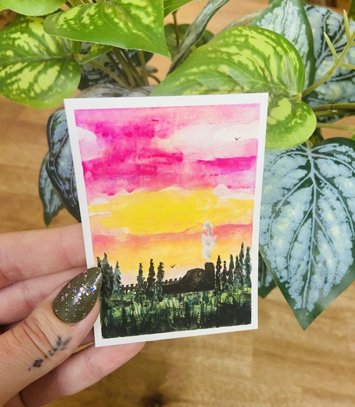 ACEO Original Art Miniature Card farm landscape Gouache  -Andrea baker