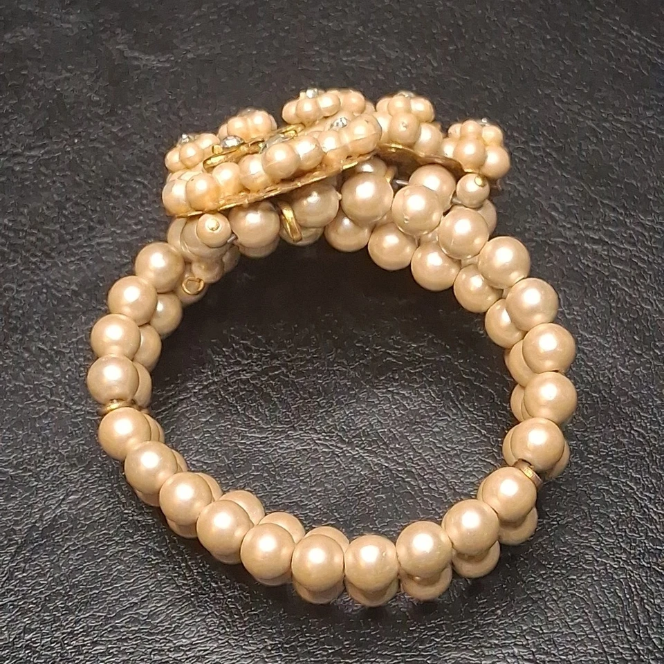 Pulsera de alambre de perlas y pedrería vintage sin firmar de MIRIAM HASKELL. 15.977 Foto 4 de 4