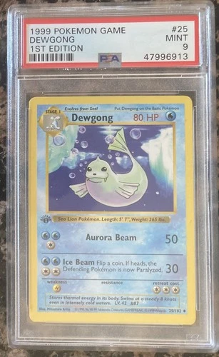 1999 Pokemon 1st Edition Shadowless Dewgong Base Set 25/102 - PSA 9 Mint! WOTC