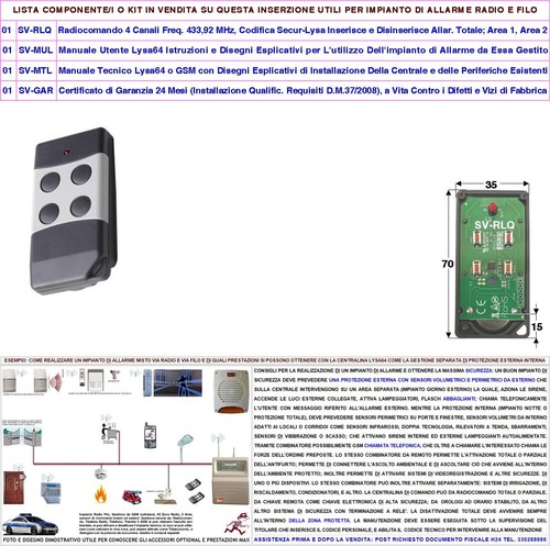 Telecomando Antifurto Radio Compatibile Sydra 64 Codice Sicurezza Lysa 4 Canali - Foto 2 di 11