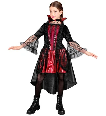 Vampiress Kostüm Mädchen Kinderkostüm Vampir Kleid & Kette edel Halloween - Bild 1 von 3