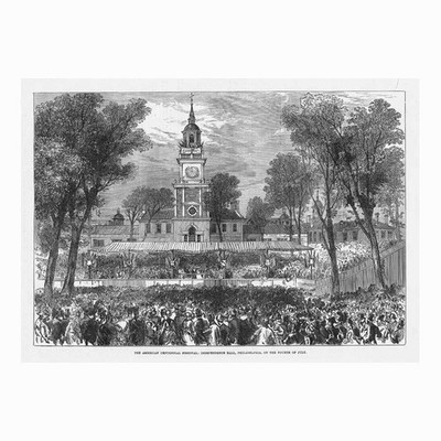 PHILADELPHIA Centennial Festival Independence Hall 4th July - Antique print 1876
